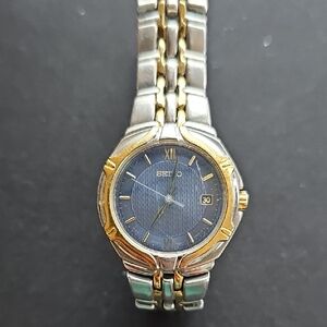 Womens Seiko Gold and Silver Watch with Blue Face